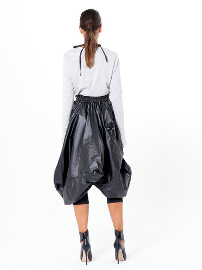 Draped Balloon Pinafore Dress In Black