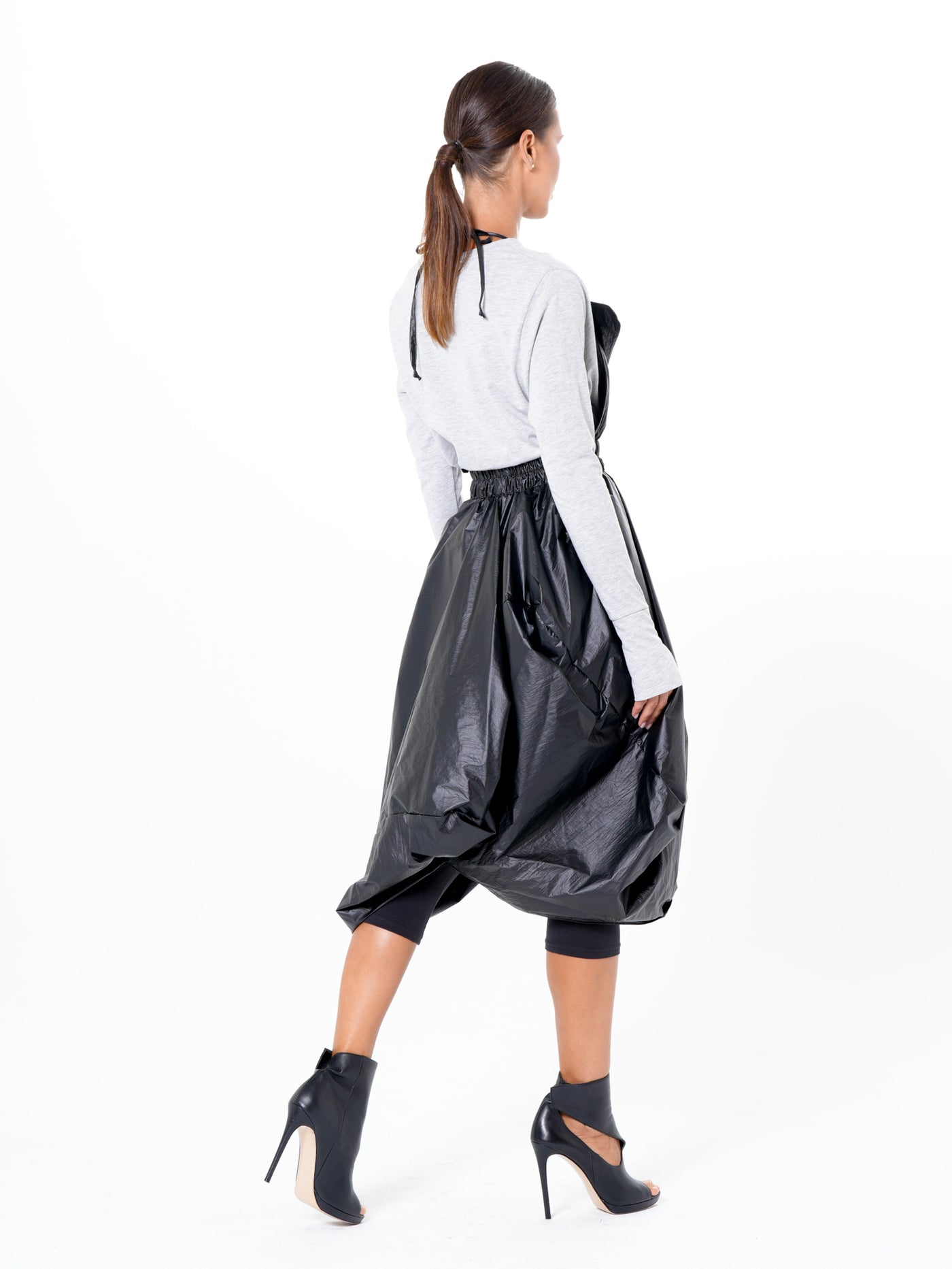 Draped Balloon Pinafore Dress In Black