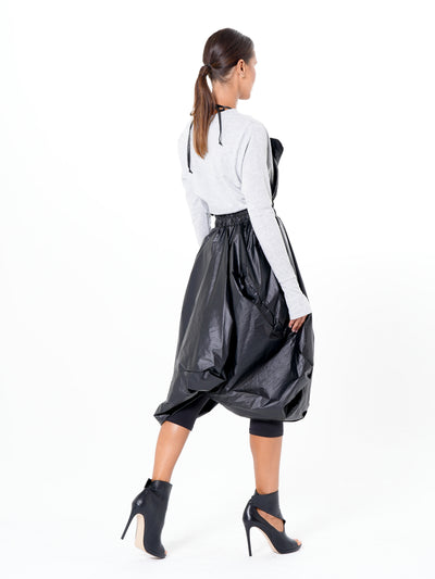 Draped Balloon Pinafore Dress In Black