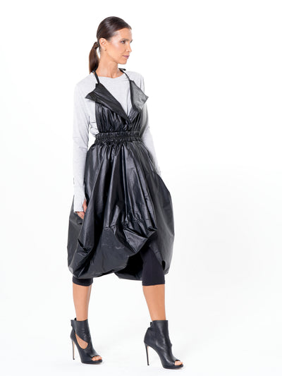 Draped Balloon Pinafore Dress In Black