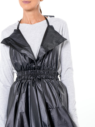 Draped Balloon Pinafore Dress In Black