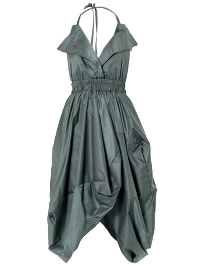 Draped Balloon Pinafore Dress In Green