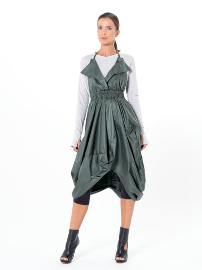 Draped Balloon Pinafore Dress In Beige