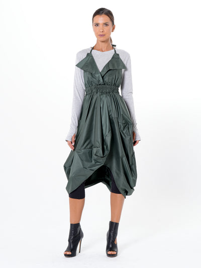 Draped Balloon Pinafore Dress In Green