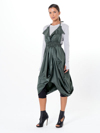Draped Balloon Pinafore Dress In Green