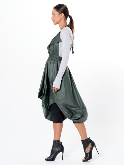 Draped Balloon Pinafore Dress In Green
