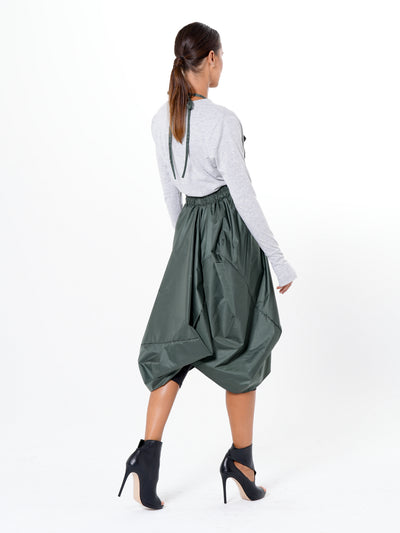 Draped Balloon Pinafore Dress In Green