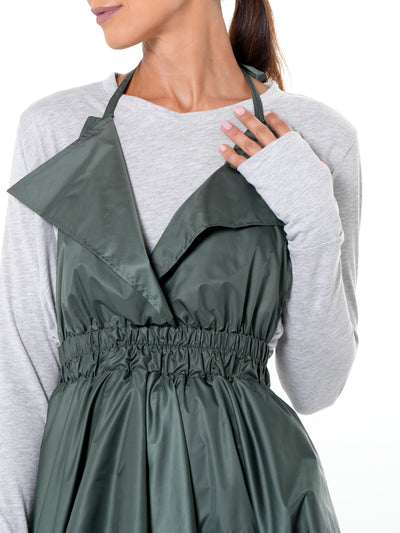 Draped Balloon Pinafore Dress In Green