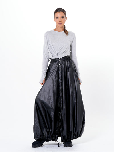 Voluminous Maxi Skirt with Adjustable Hem In Black