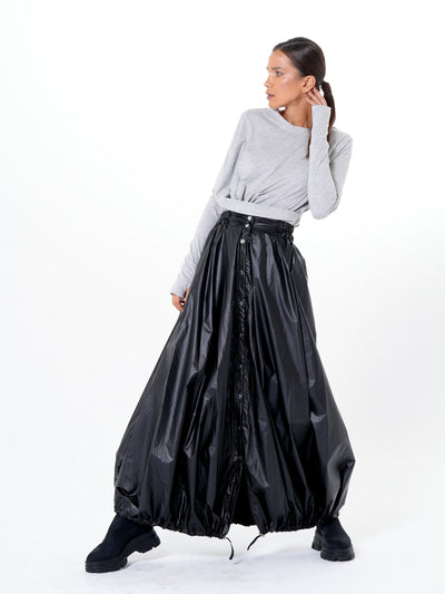 Voluminous Maxi Skirt with Adjustable Hem In Black