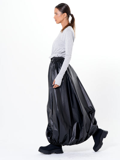 Voluminous Maxi Skirt with Adjustable Hem In Black