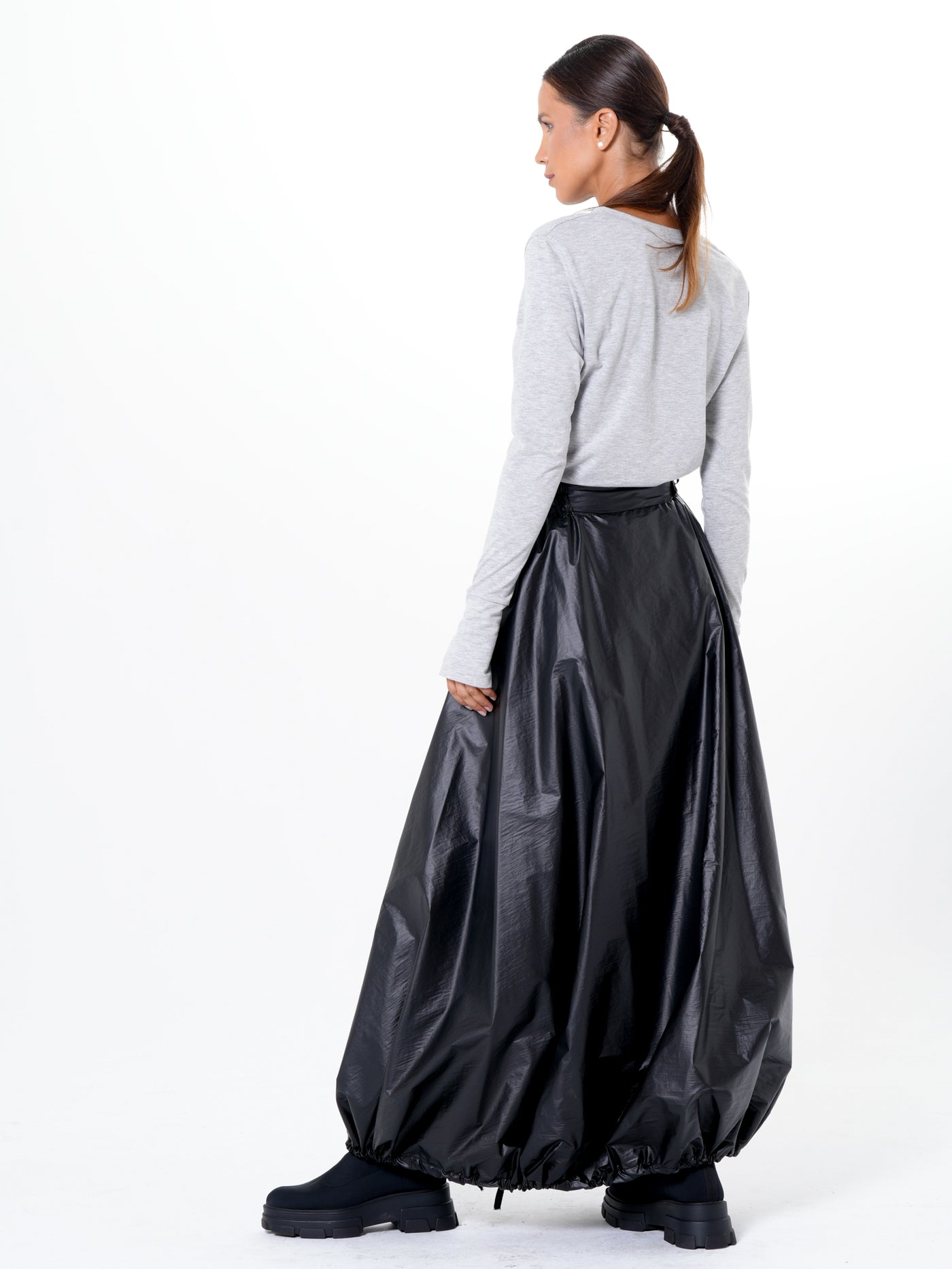 Voluminous Maxi Skirt with Adjustable Hem In Black