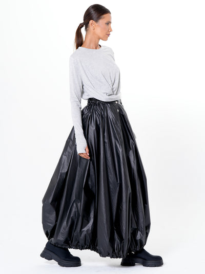 Voluminous Maxi Skirt with Adjustable Hem In Black