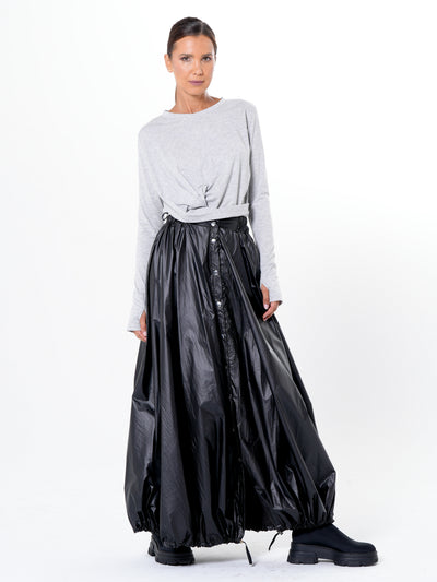 Voluminous Maxi Skirt with Adjustable Hem In Black