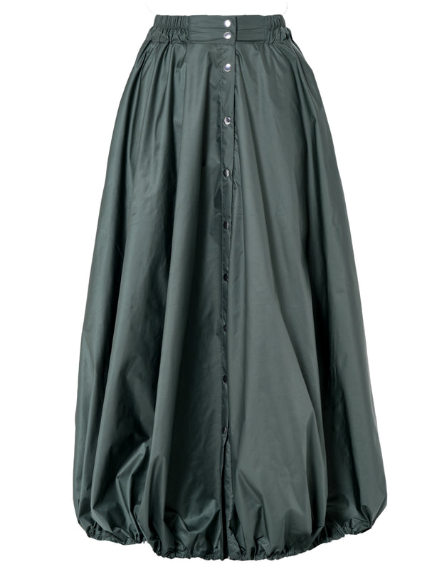 Voluminous Maxi Skirt with Adjustable Hem In Green