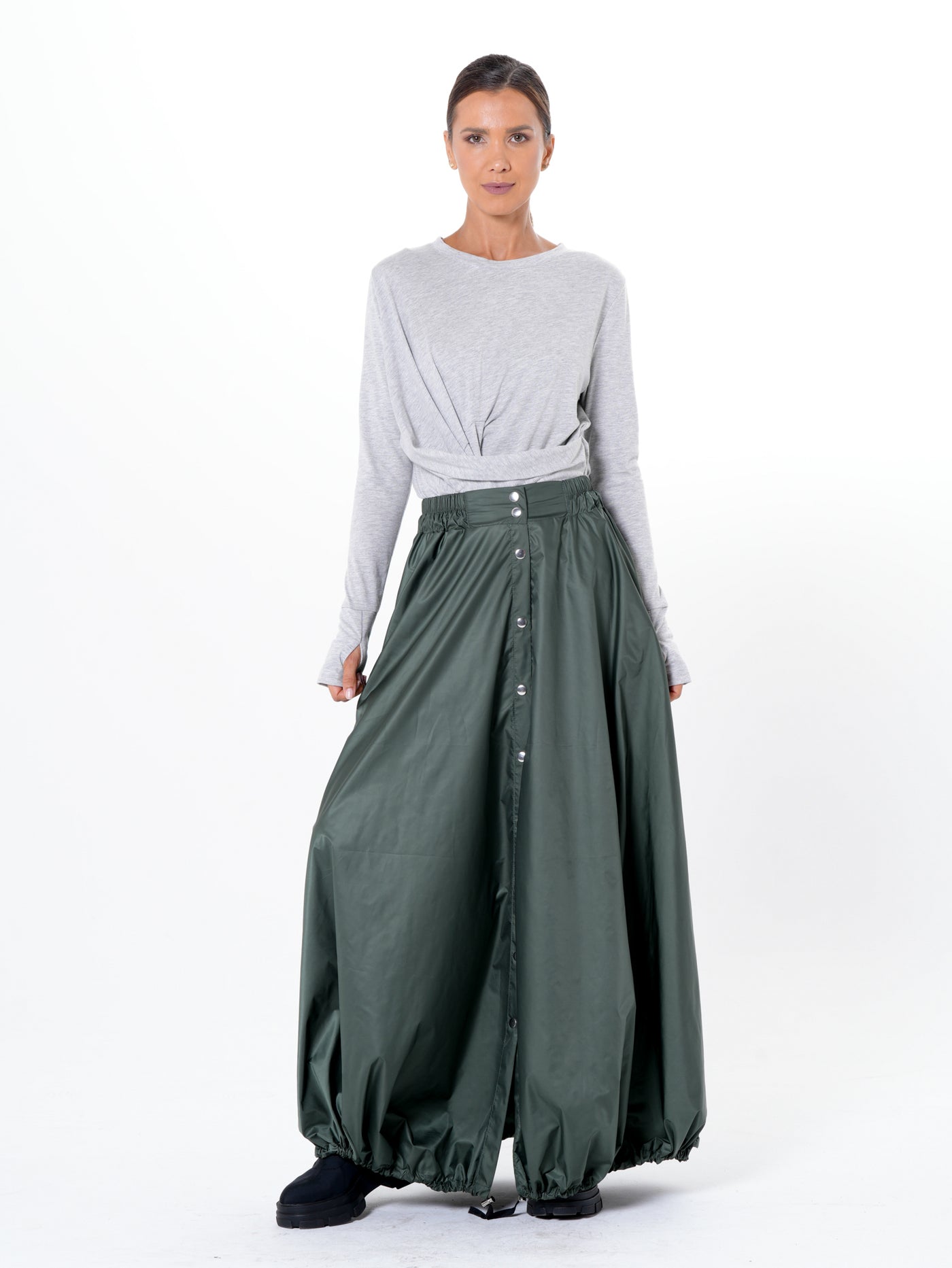 Voluminous Maxi Skirt with Adjustable Hem In Silver