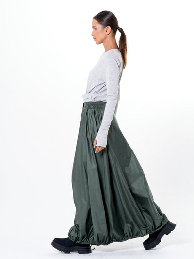 Voluminous Maxi Skirt with Adjustable Hem In Green