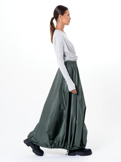 Voluminous Maxi Skirt with Adjustable Hem In Green