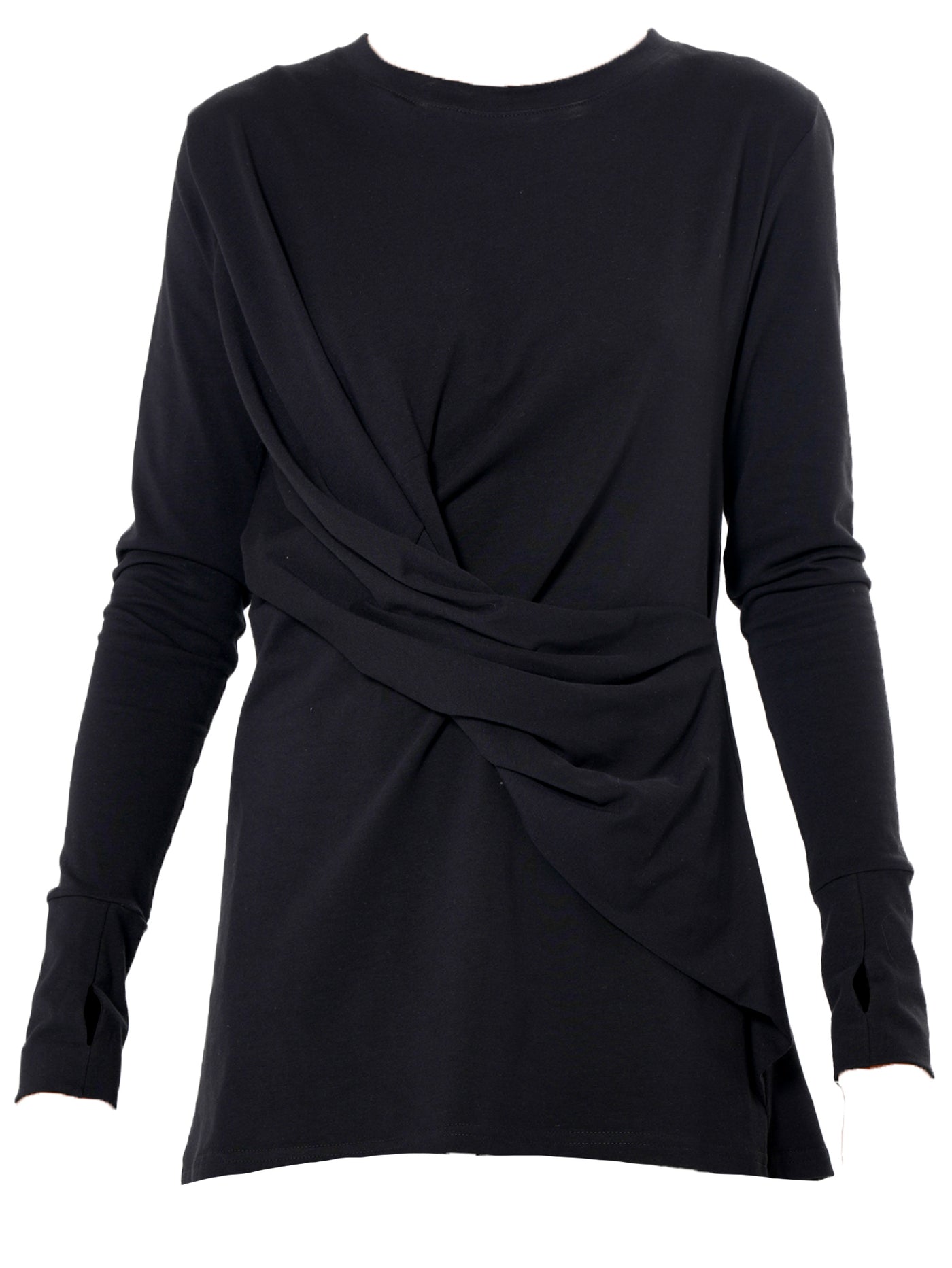 Cotton Slim Fit Top With Thumbhole Sleeves In Black