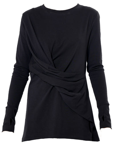 Cotton Slim Fit Top With Thumbhole Sleeves In Black