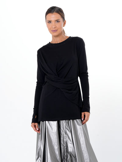 Cotton Slim Fit Top With Thumbhole Sleeves In Black