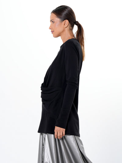 Cotton Slim Fit Top With Thumbhole Sleeves In Black