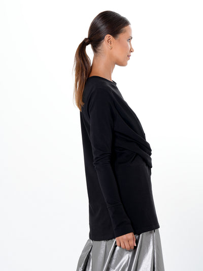 Cotton Slim Fit Top With Thumbhole Sleeves In Black