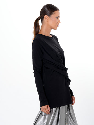 Cotton Slim Fit Top With Thumbhole Sleeves In Black