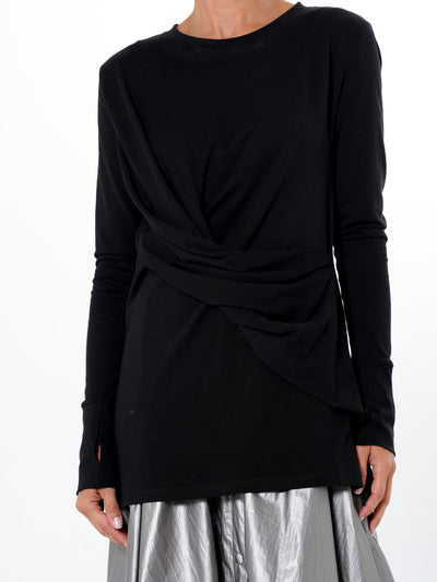 Cotton Slim Fit Top With Thumbhole Sleeves In Black