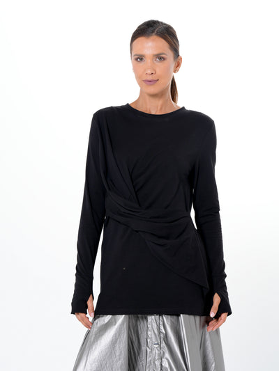 Cotton Slim Fit Top With Thumbhole Sleeves In Black