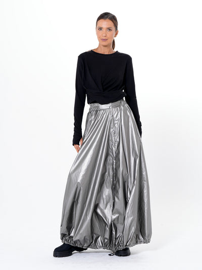Voluminous Maxi Skirt with Adjustable Hem In Silver