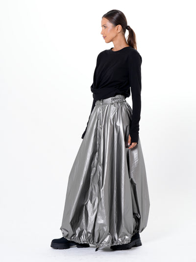 Voluminous Maxi Skirt with Adjustable Hem In Silver