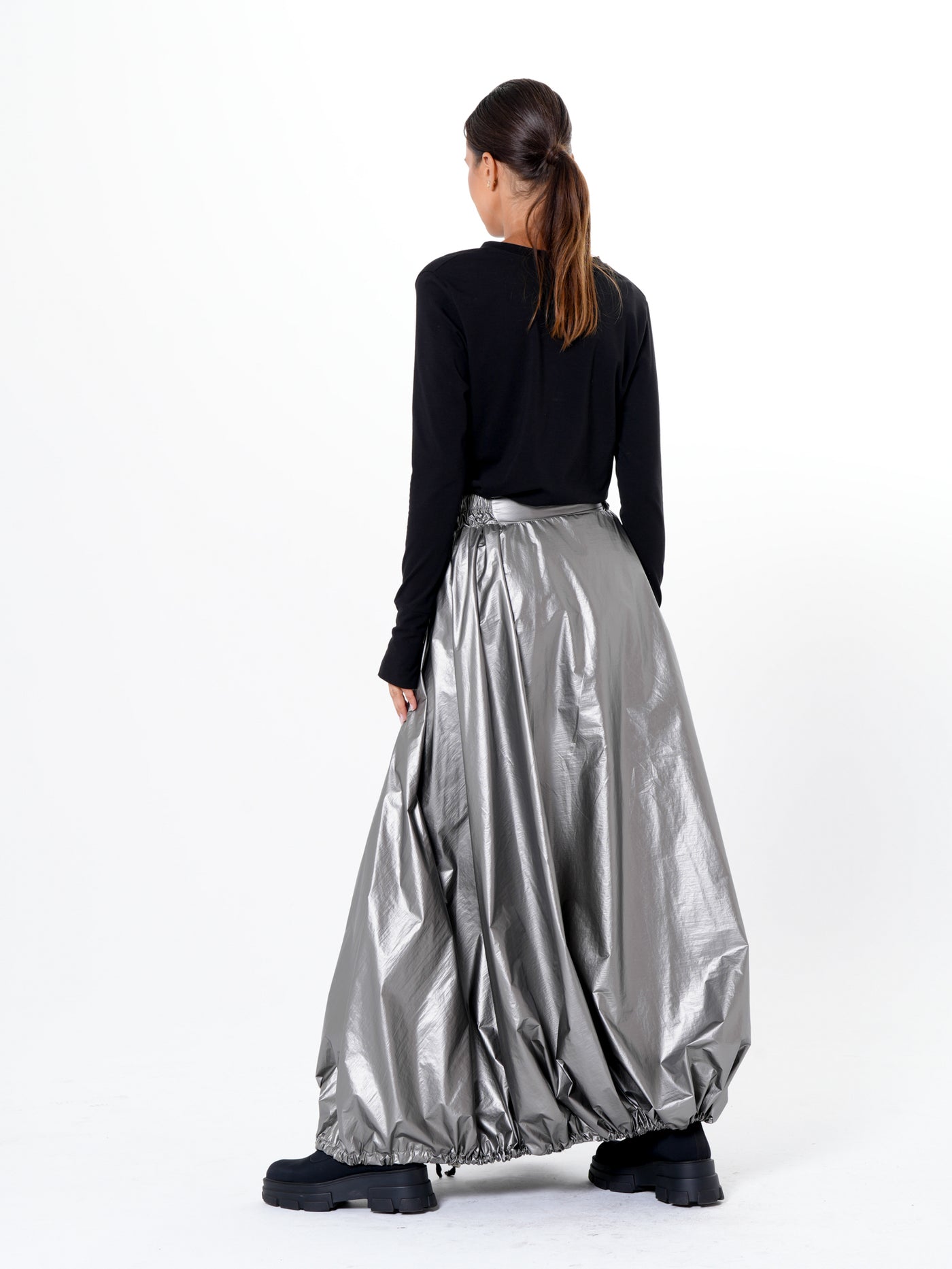 Voluminous Maxi Skirt with Adjustable Hem In Silver