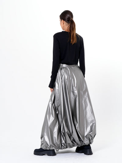 Voluminous Maxi Skirt with Adjustable Hem In Silver