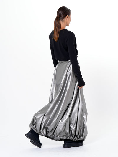 Voluminous Maxi Skirt with Adjustable Hem In Silver