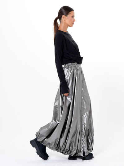 Voluminous Maxi Skirt with Adjustable Hem In Silver