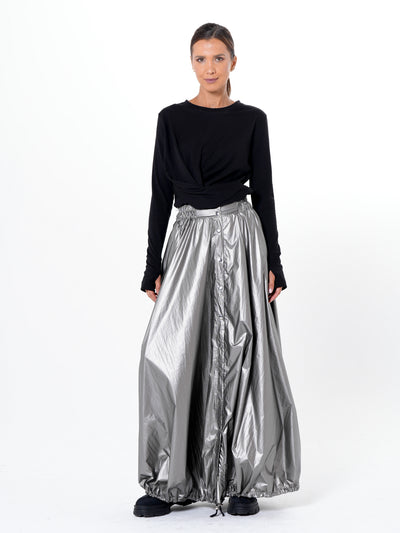Voluminous Maxi Skirt with Adjustable Hem In Silver