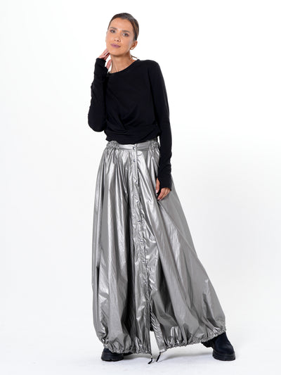 Voluminous Maxi Skirt with Adjustable Hem In Silver