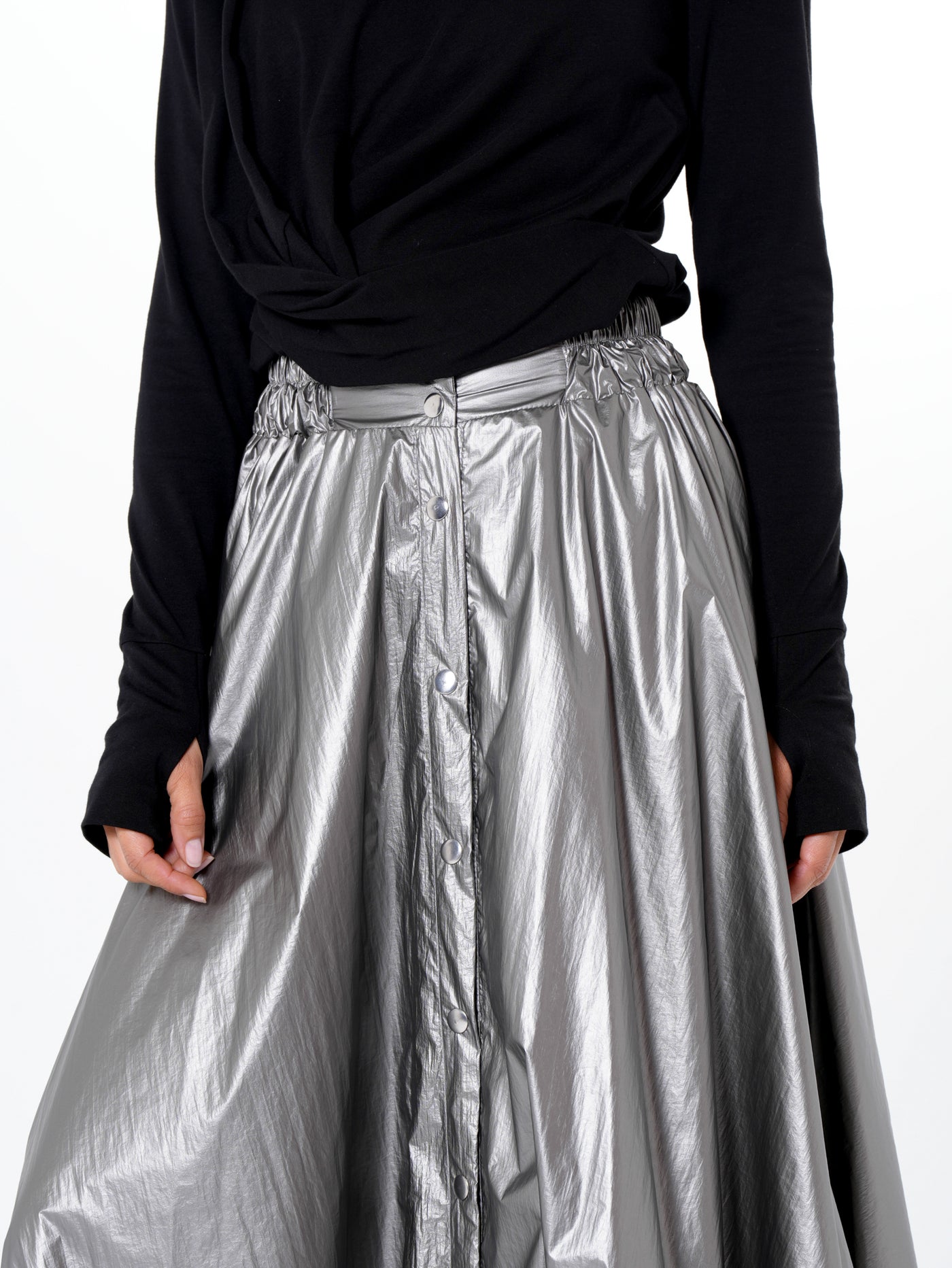 Voluminous Maxi Skirt with Adjustable Hem In Silver