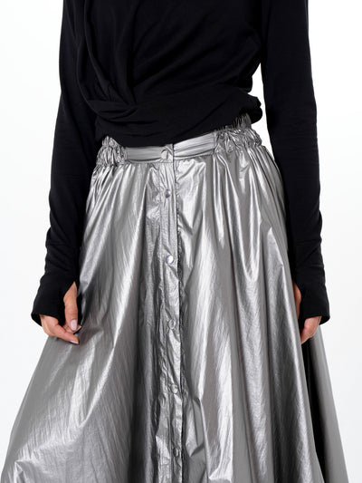 Voluminous Maxi Skirt with Adjustable Hem In Silver