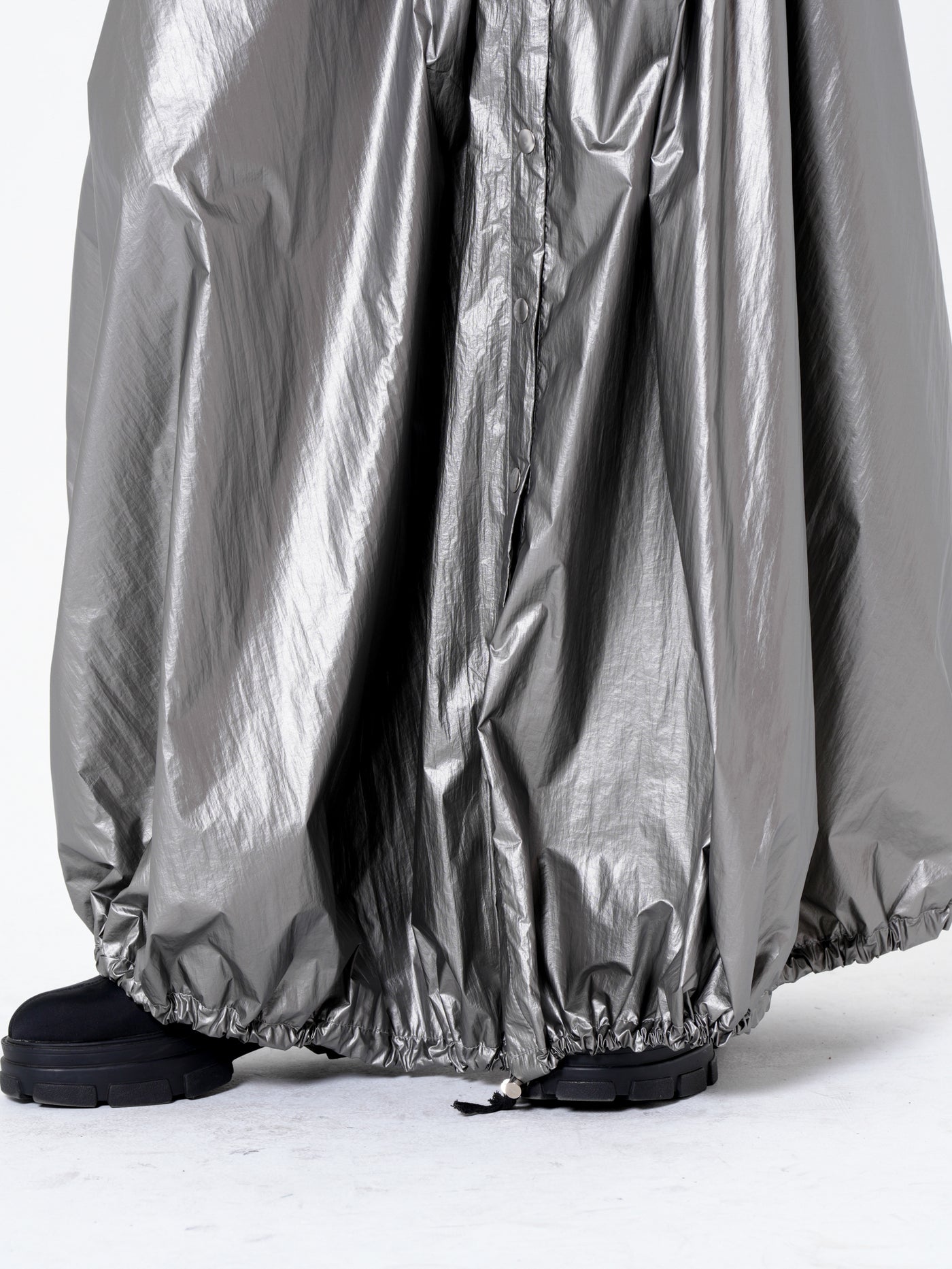 Voluminous Maxi Skirt with Adjustable Hem In Silver