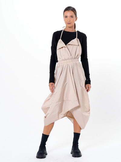 Draped Balloon Pinafore Dress In Beige