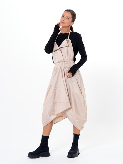 Draped Balloon Pinafore Dress In Beige