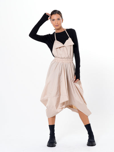 Draped Balloon Pinafore Dress In Beige