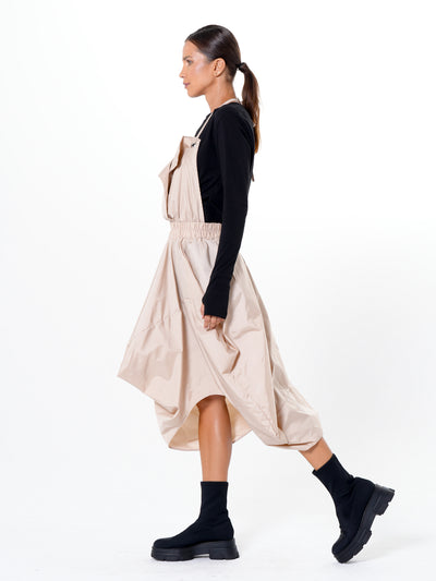 Draped Balloon Pinafore Dress In Beige