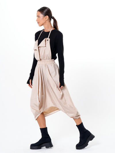 Draped Balloon Pinafore Dress In Beige