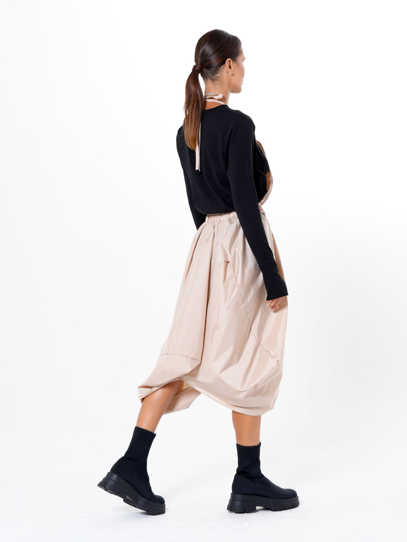 Draped Balloon Pinafore Dress In Beige