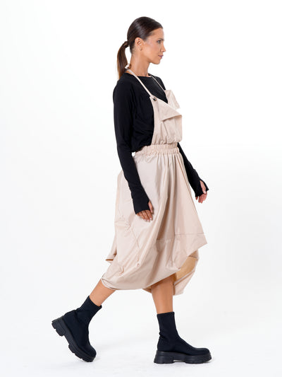 Draped Balloon Pinafore Dress In Beige
