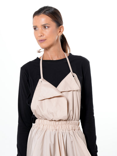 Draped Balloon Pinafore Dress In Beige
