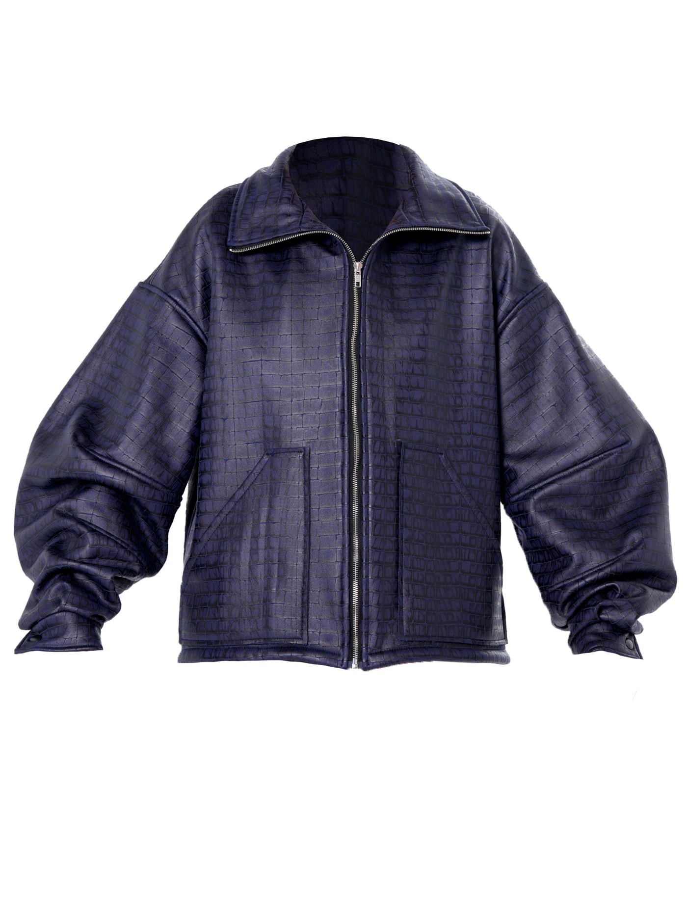 Oversized Croc-Effect Jacket In Blue